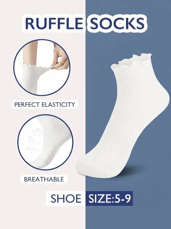 6 Pairs of Ruffle Socks Women, Cute Ruffle Ankle Socks - Picture 2 of 5